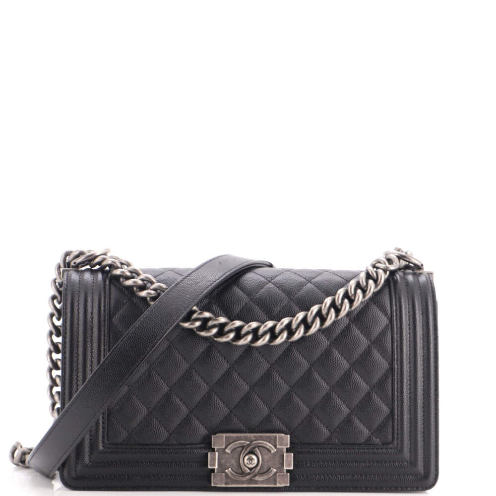 Chanel Old Medium Boy Flap Bag Quilted Caviar